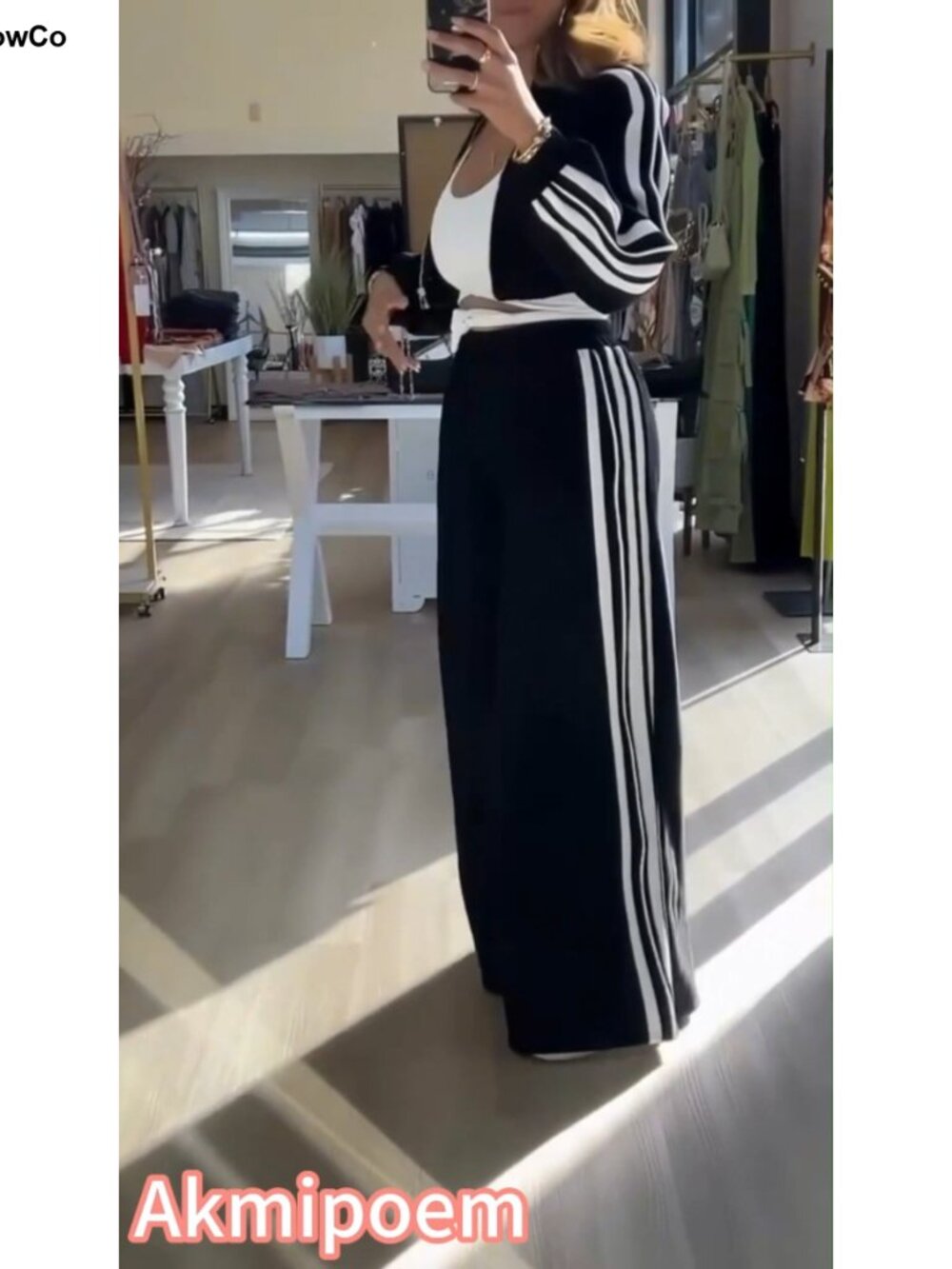 Women 2 Piece Sweatsuit Striped Crop Zip Jacket Wide Leg Sweatpants Set - Picture 6 of 6